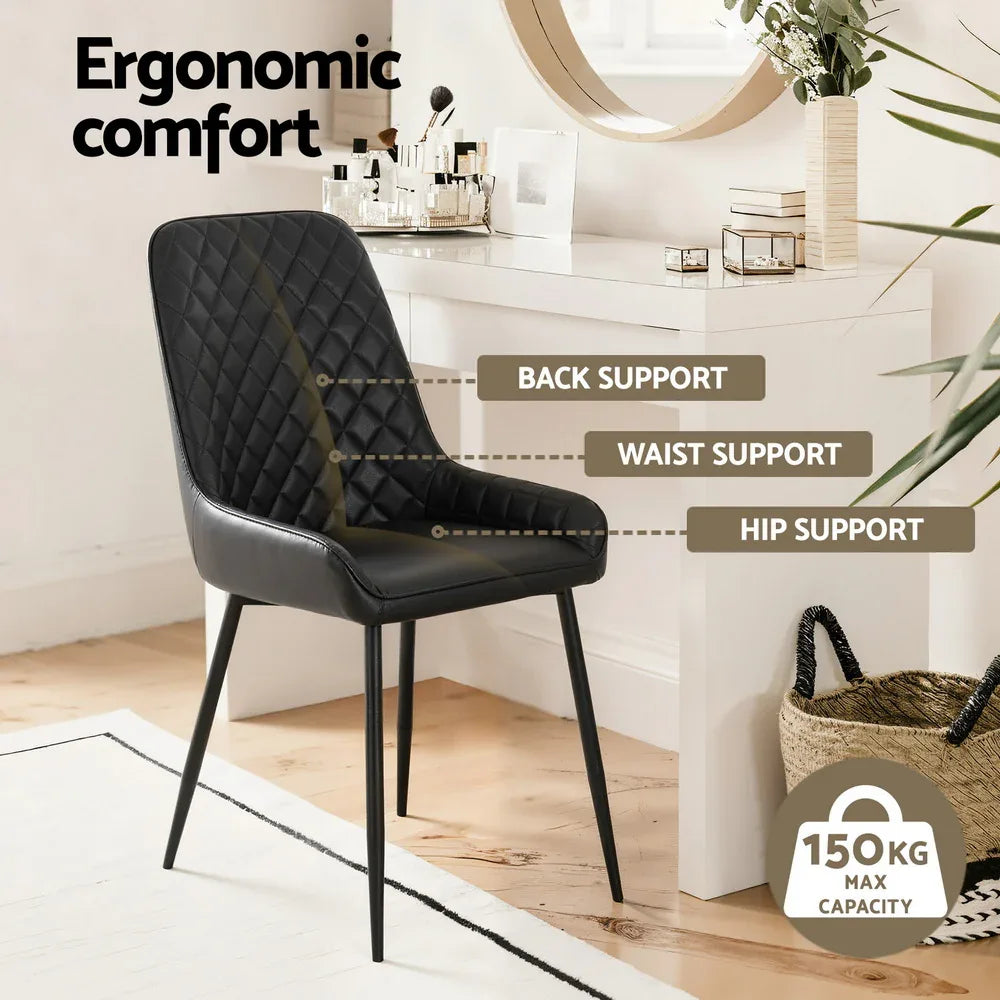 Artiss 2x Dining Chairs Retro PU Leather Kitchen Lounge Cafe Accent Chair Black - Mekamart Australia