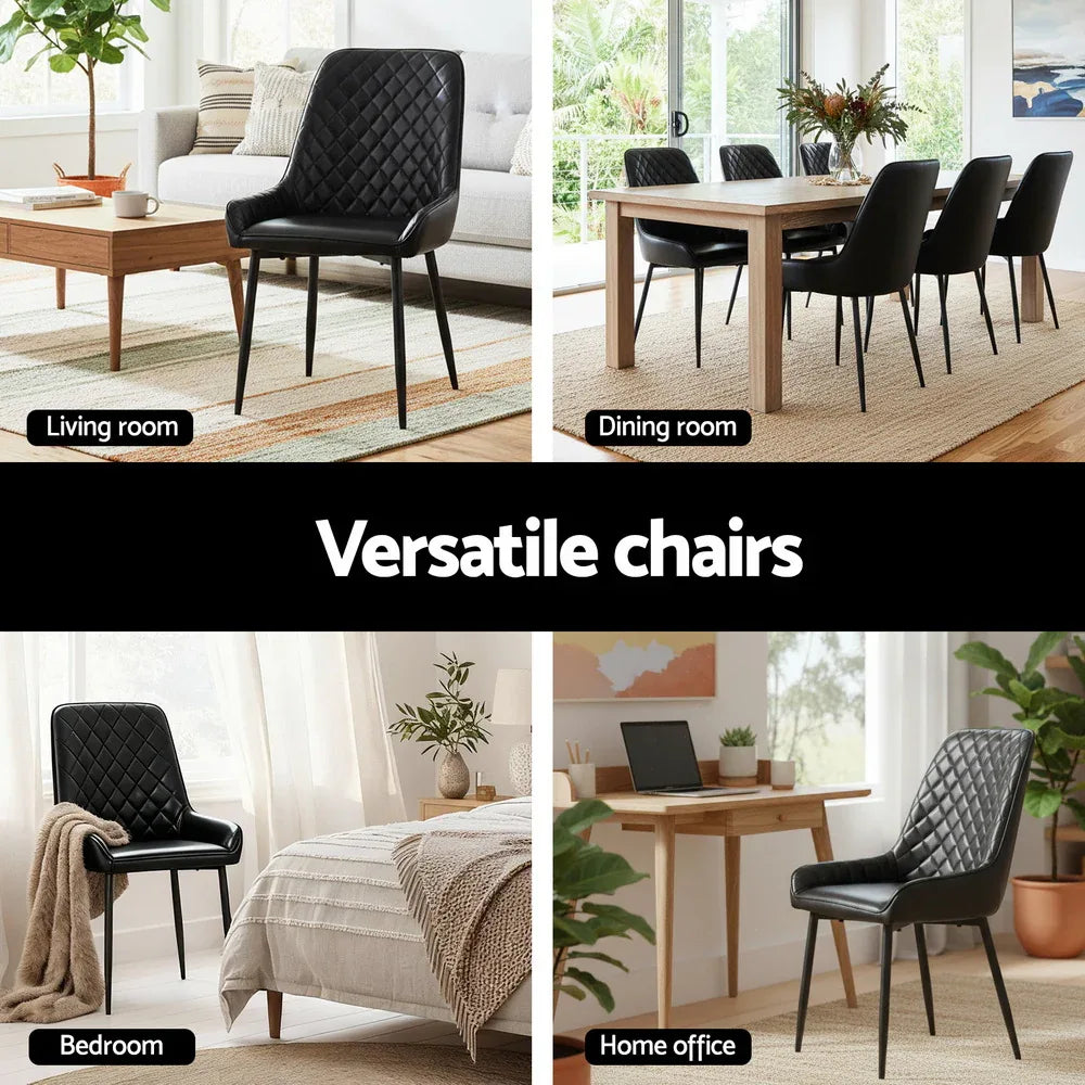Artiss 2x Dining Chairs Retro PU Leather Kitchen Lounge Cafe Accent Chair Black - Mekamart Australia