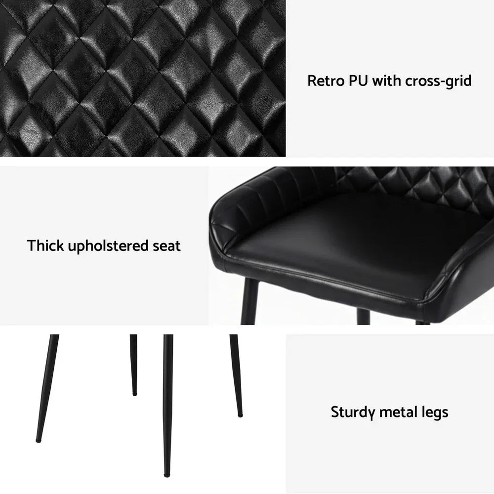 Artiss 4x Dining Chairs Retro PU Leather Kitchen Lounge Cafe Accent Chair Black - Mekamart Australia