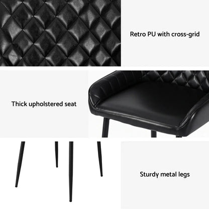 Artiss 4x Dining Chairs Retro PU Leather Kitchen Lounge Cafe Accent Chair Black - Mekamart Australia