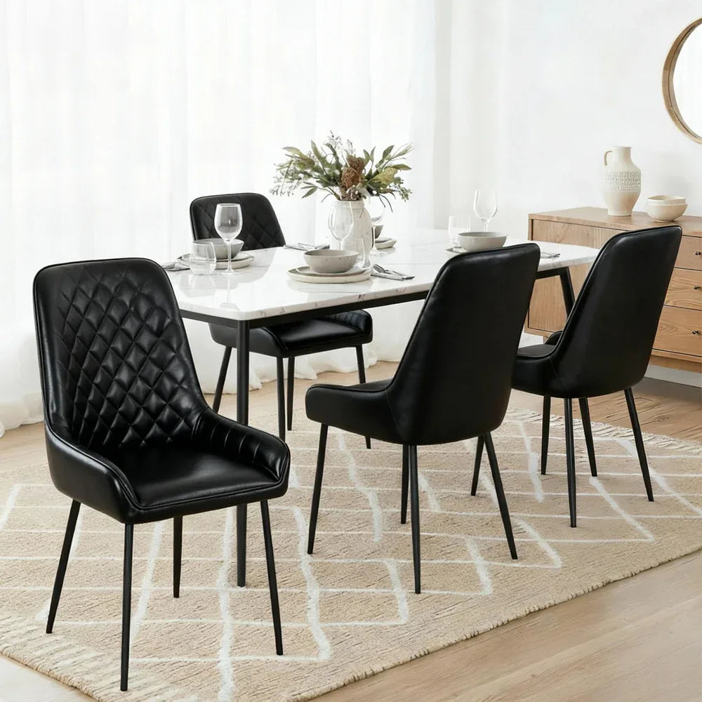 Artiss 4x Dining Chairs Retro PU Leather Kitchen Lounge Cafe Accent Chair Black - Mekamart Australia