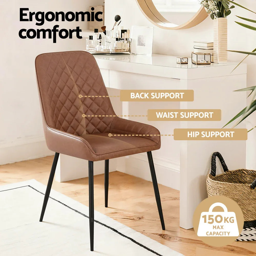 Artiss 2x Dining Chairs Retro PU Leather Kitchen Lounge Cafe Accent Chair Brown - Mekamart Australia