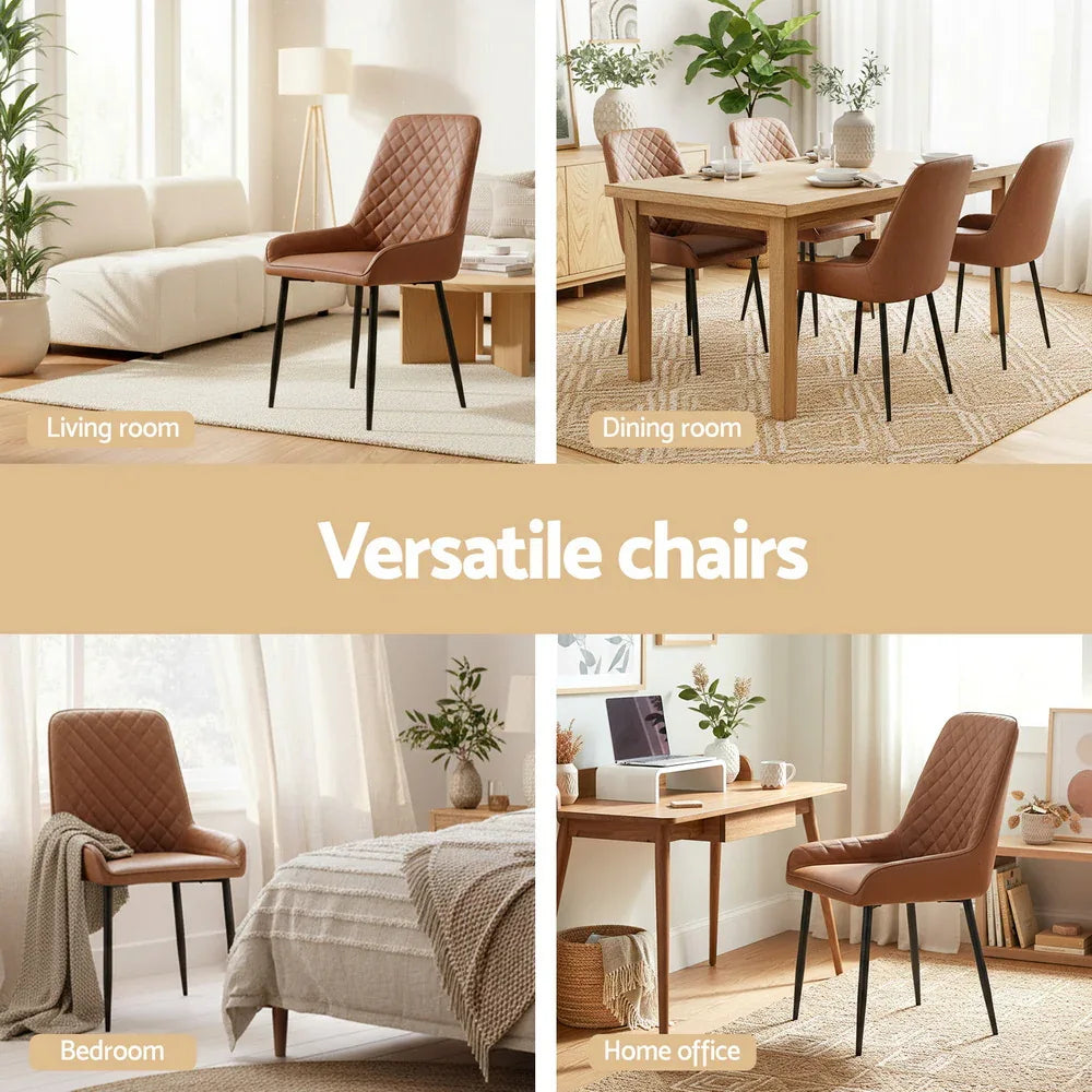 Artiss 4x Dining Chairs Retro PU Leather Kitchen Lounge Cafe Accent Chair Brown - Mekamart Australia