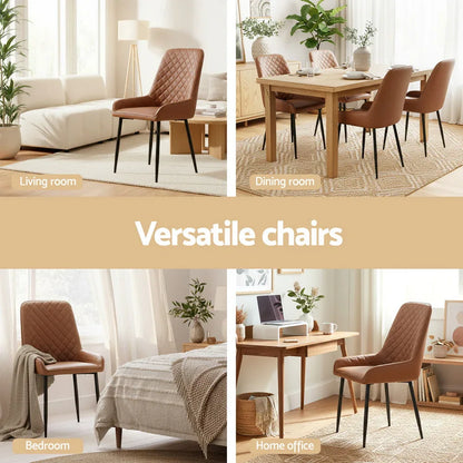 Artiss 4x Dining Chairs Retro PU Leather Kitchen Lounge Cafe Accent Chair Brown - Mekamart Australia