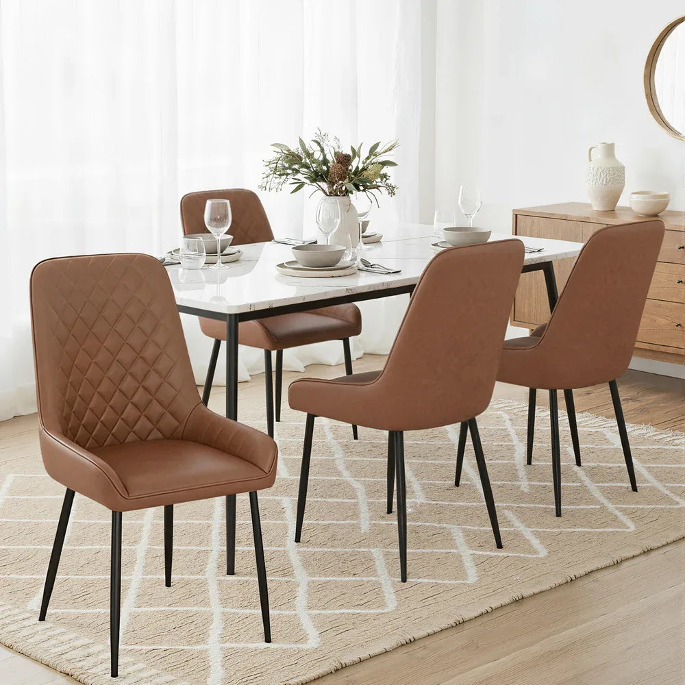 Artiss 4x Dining Chairs Retro PU Leather Kitchen Lounge Cafe Accent Chair Brown - Mekamart Australia