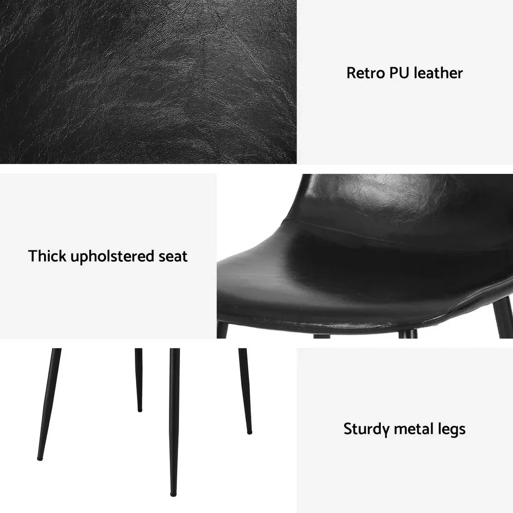 Artiss 2x Dining Chairs Retro PU Leather Kitchen Lounge Cafe Accent Chair Black - Mekamart Australia