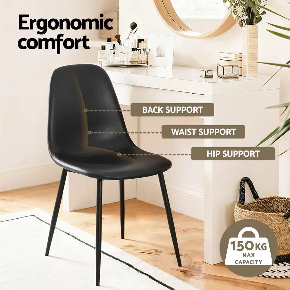 Artiss 4x Dining Chairs Retro PU Leather Kitchen Lounge Cafe Accent Chair Black - Mekamart Australia