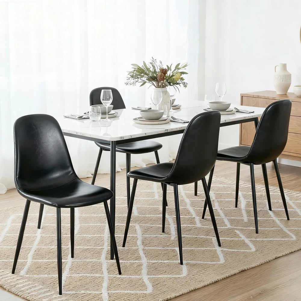 Artiss 4x Dining Chairs Retro PU Leather Kitchen Lounge Cafe Accent Chair Black - Mekamart Australia