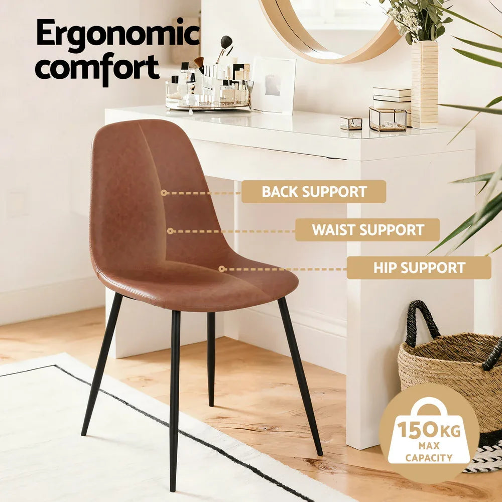 Artiss 4x Dining Chairs Retro PU Leather Kitchen Lounge Cafe Accent Chair Brown - Mekamart Australia