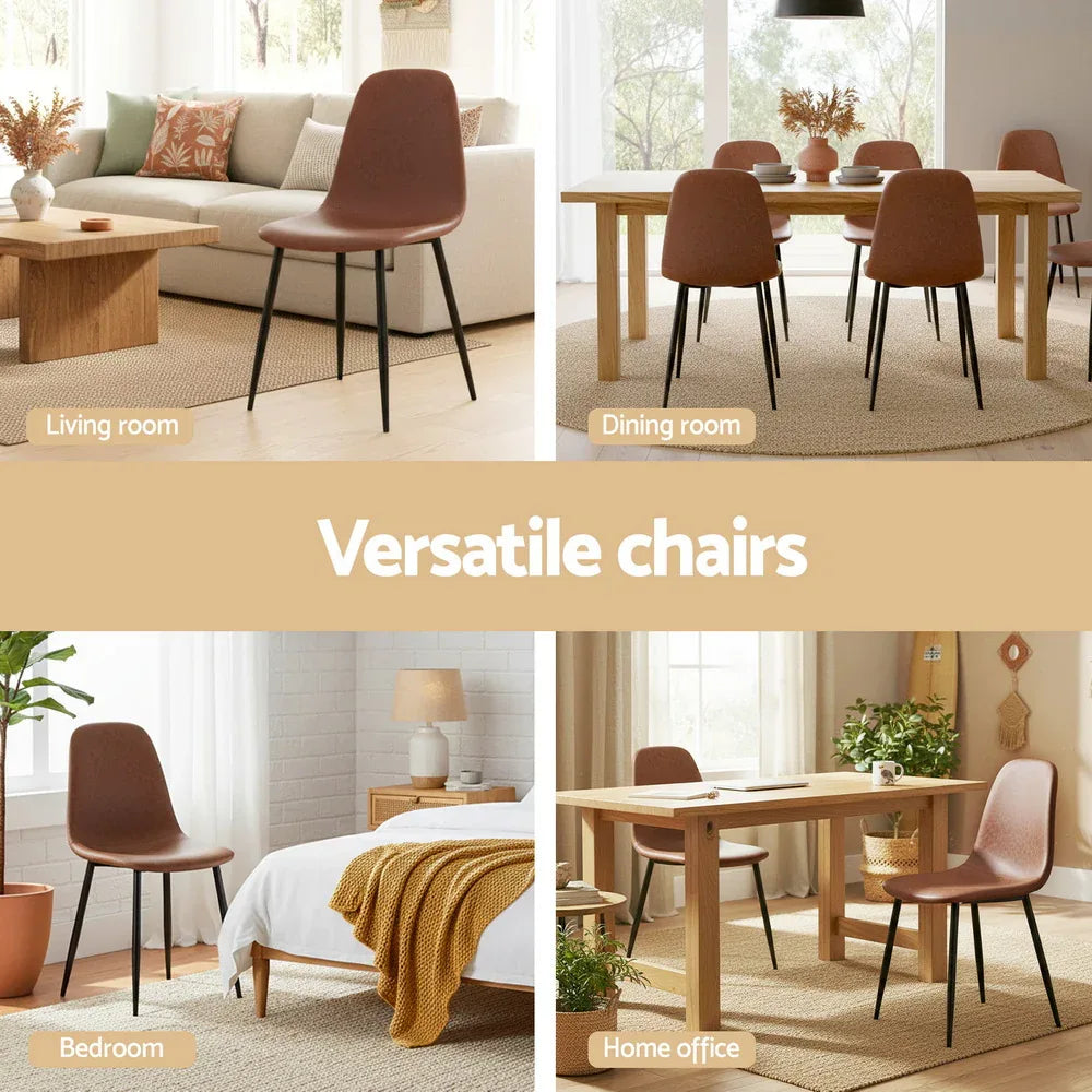 Artiss 4x Dining Chairs Retro PU Leather Kitchen Lounge Cafe Accent Chair Brown - Mekamart Australia