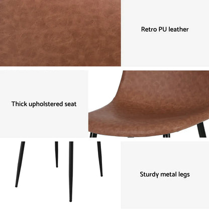 Artiss 4x Dining Chairs Retro PU Leather Kitchen Lounge Cafe Accent Chair Brown - Mekamart Australia