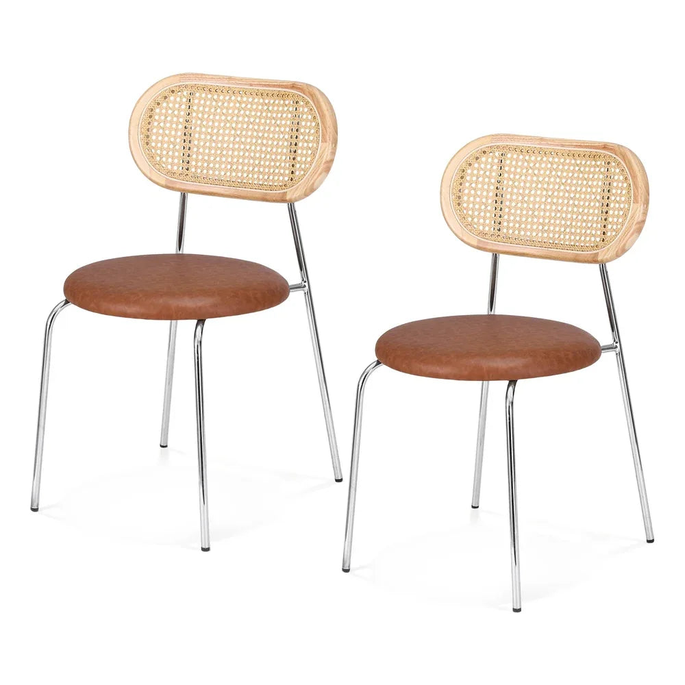 Artiss 2x Dining Chairs PU Leather Rattan Kitchen Lounge Cafe Accent Chair Brown - Mekamart Australia