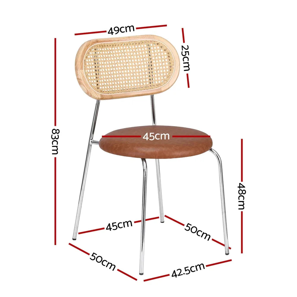 Artiss 2x Dining Chairs PU Leather Rattan Kitchen Lounge Cafe Accent Chair Brown - Mekamart Australia