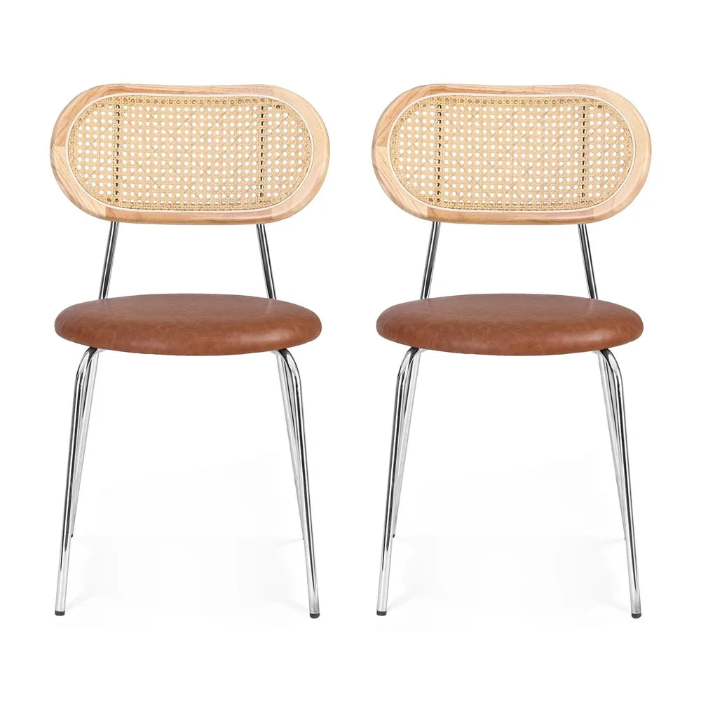 Artiss 2x Dining Chairs PU Leather Rattan Kitchen Lounge Cafe Accent Chair Brown - Mekamart Australia