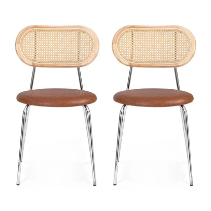Artiss 2x Dining Chairs PU Leather Rattan Kitchen Lounge Cafe Accent Chair Brown - Mekamart Australia