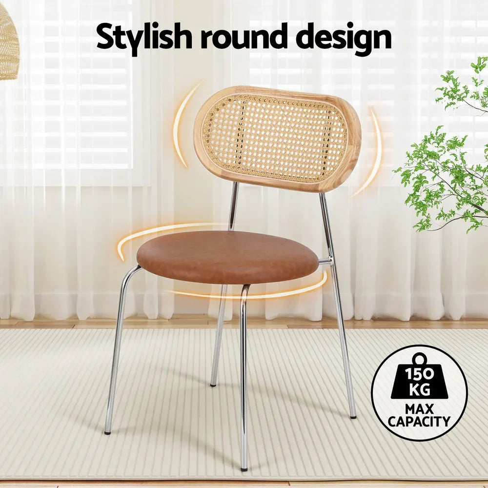 Artiss 2x Dining Chairs PU Leather Rattan Kitchen Lounge Cafe Accent Chair Brown - Mekamart Australia