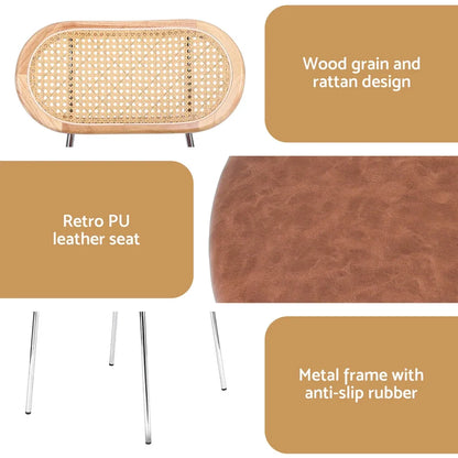 Artiss 2x Dining Chairs PU Leather Rattan Kitchen Lounge Cafe Accent Chair Brown - Mekamart Australia