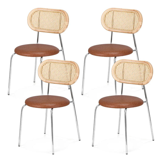 Artiss 4x Dining Chairs PU Leather Rattan Kitchen Lounge Cafe Accent Chair Brown - Mekamart Australia