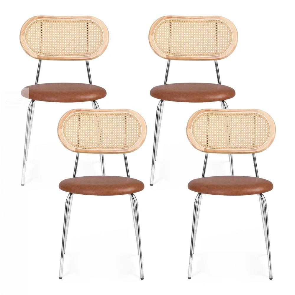Artiss 4x Dining Chairs PU Leather Rattan Kitchen Lounge Cafe Accent Chair Brown - Mekamart Australia