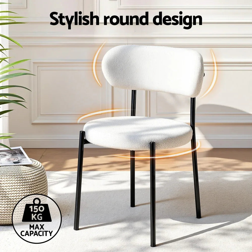 Artiss Dining Chairs Set of 2 Sherpa Boucle White - Mekamart Australia