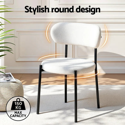 Artiss Dining Chairs Set of 2 Sherpa Boucle White - Mekamart Australia