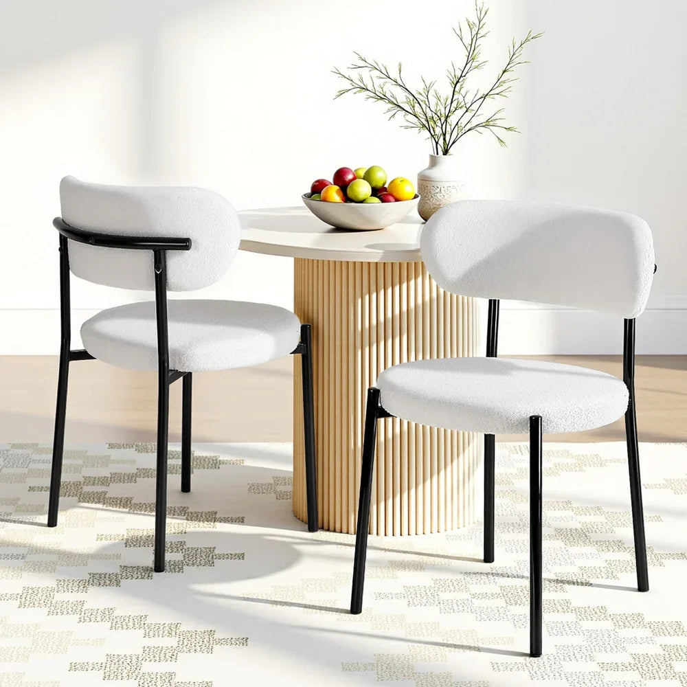 Artiss Dining Chairs Set of 2 Sherpa Boucle White - Mekamart Australia