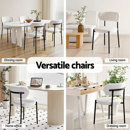 Artiss Dining Chairs Set of 4 Sherpa Boucle White - Mekamart Australia