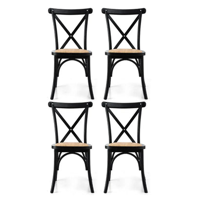 Artiss 4x Dining Chairs Rattan Wooden Kitchen Accent Chair Cafe Lounge Rubber Wood - Mekamart Australia