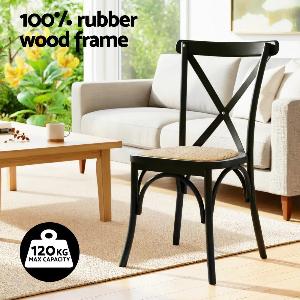 Artiss 4x Dining Chairs Rattan Wooden Kitchen Accent Chair Cafe Lounge Rubber Wood - Mekamart Australia
