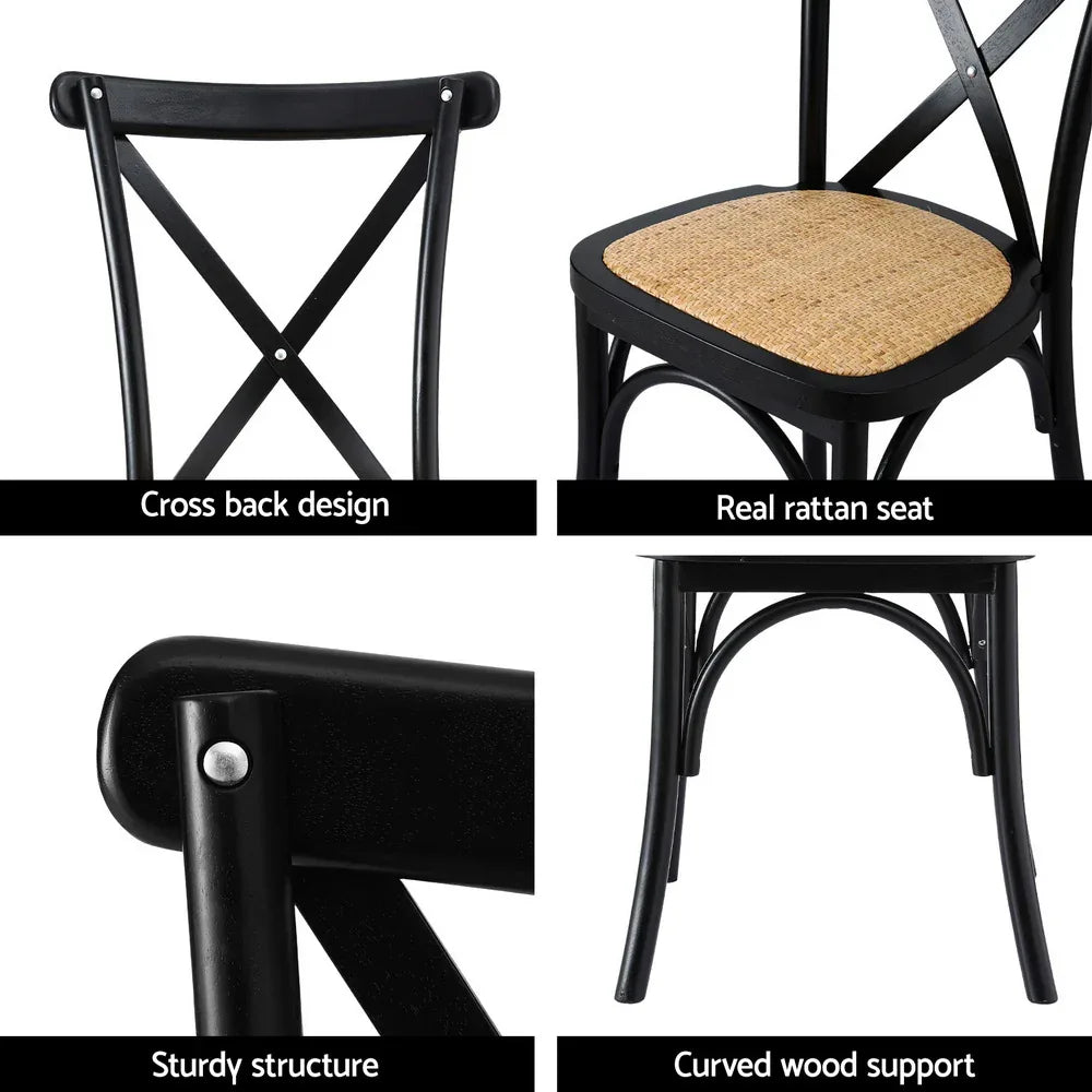 Artiss 4x Dining Chairs Rattan Wooden Kitchen Accent Chair Cafe Lounge Rubber Wood - Mekamart Australia