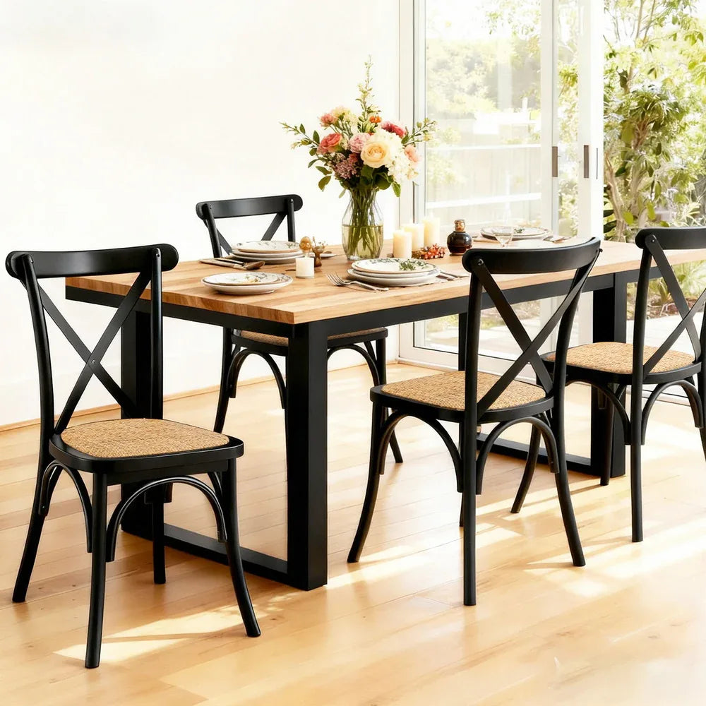 Artiss 4x Dining Chairs Rattan Wooden Kitchen Accent Chair Cafe Lounge Rubber Wood - Mekamart Australia