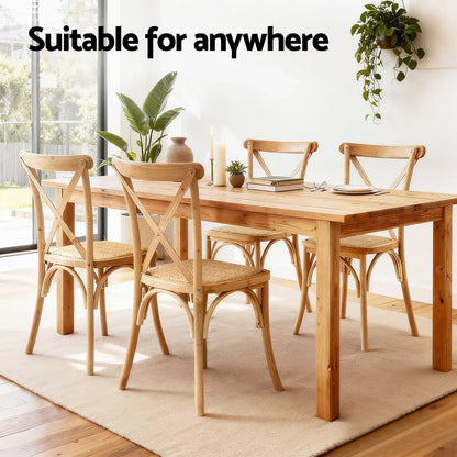 Artiss 2x Dining Chairs Rattan Wooden Kitchen Accent Chair Cafe Lounge Rubber Wood - Mekamart Australia