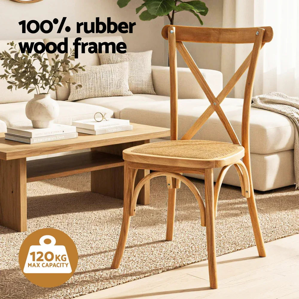 Artiss 4x Dining Chairs Rattan Wooden Kitchen Accent Chair Cafe Lounge Rubber Wood - Mekamart Australia