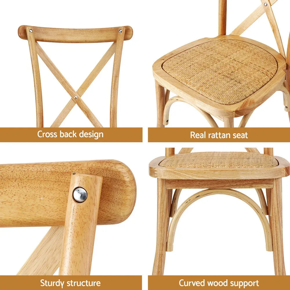 Artiss 4x Dining Chairs Rattan Wooden Kitchen Accent Chair Cafe Lounge Rubber Wood - Mekamart Australia