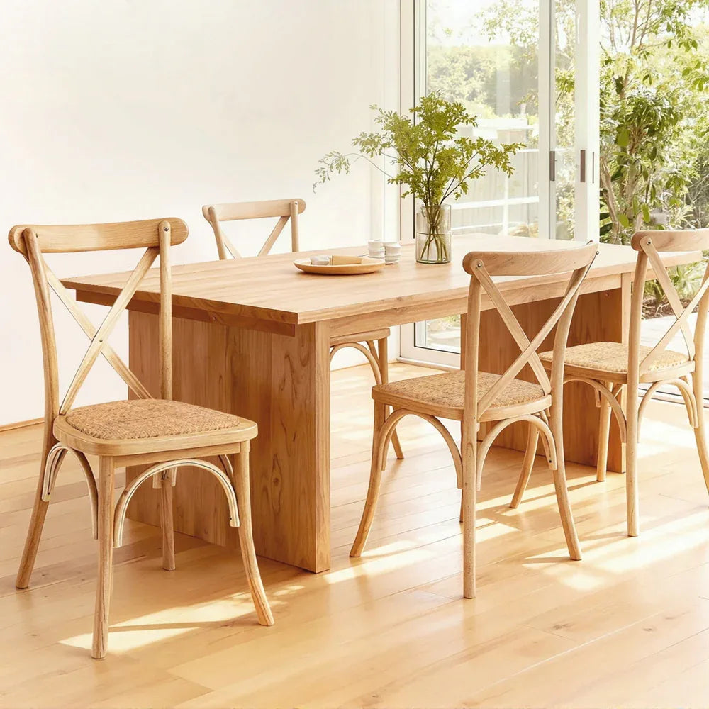 Artiss 4x Dining Chairs Rattan Wooden Kitchen Accent Chair Cafe Lounge Rubber Wood - Mekamart Australia