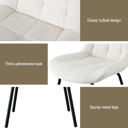 Artiss 2x Dining Chairs Velvet Tufted Kitchen Lounge Cafe Accent Chair Beige - Mekamart Australia