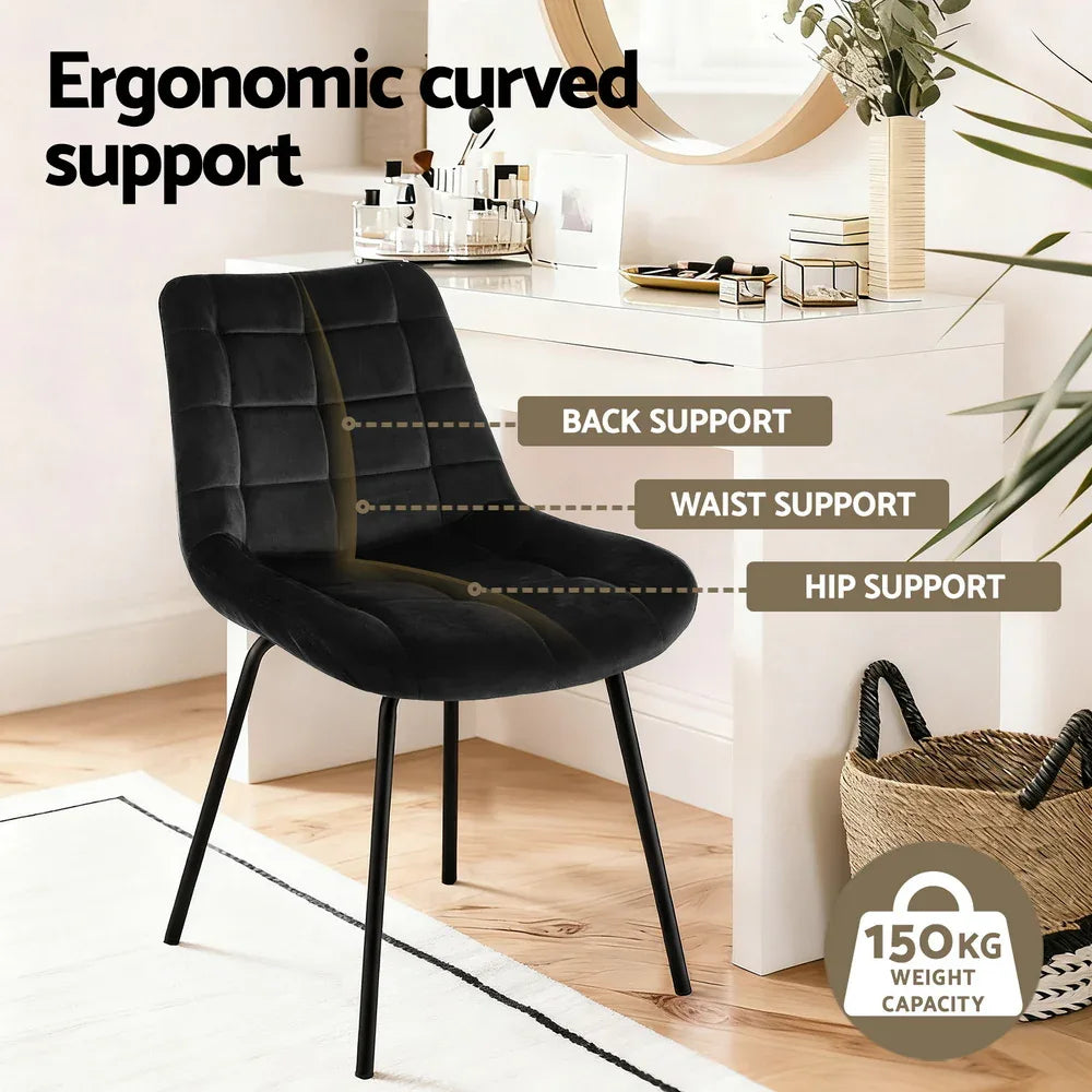 Artiss 2x Dining Chairs Velvet Tufted Kitchen Lounge Cafe Accent Chair Black - Mekamart Australia