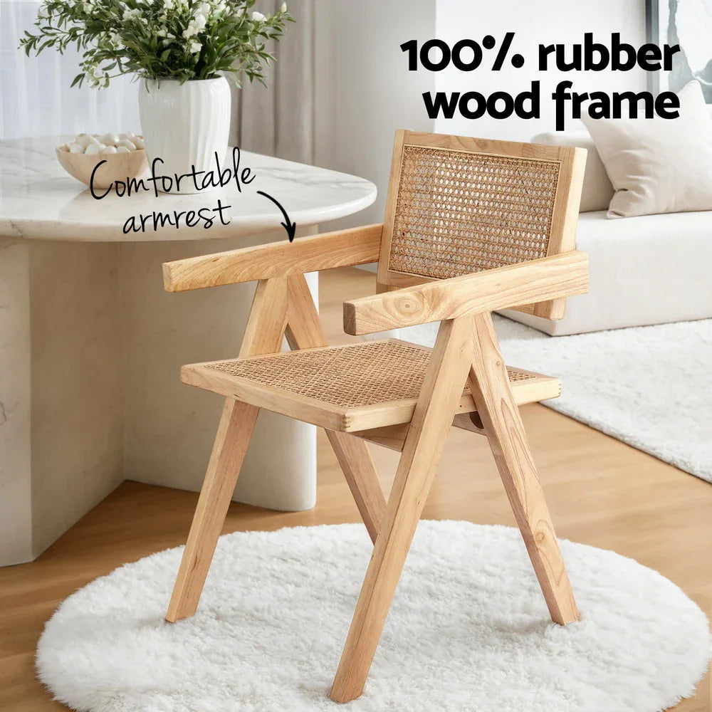 Artiss 1x Dining Chair Wooden Rattan Seat Rubber Wood Frame - Mekamart Australia