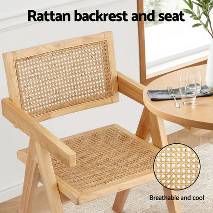 Artiss 2x Dining Chairs Wooden Rattan Seat Rubber Wood Frame - Mekamart Australia