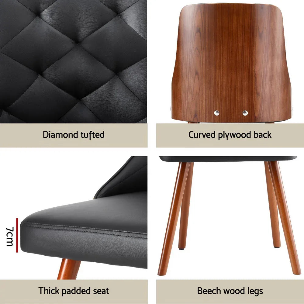 1 Set of 2 Artiss Dining Chairs Black PU - Mekamart Australia