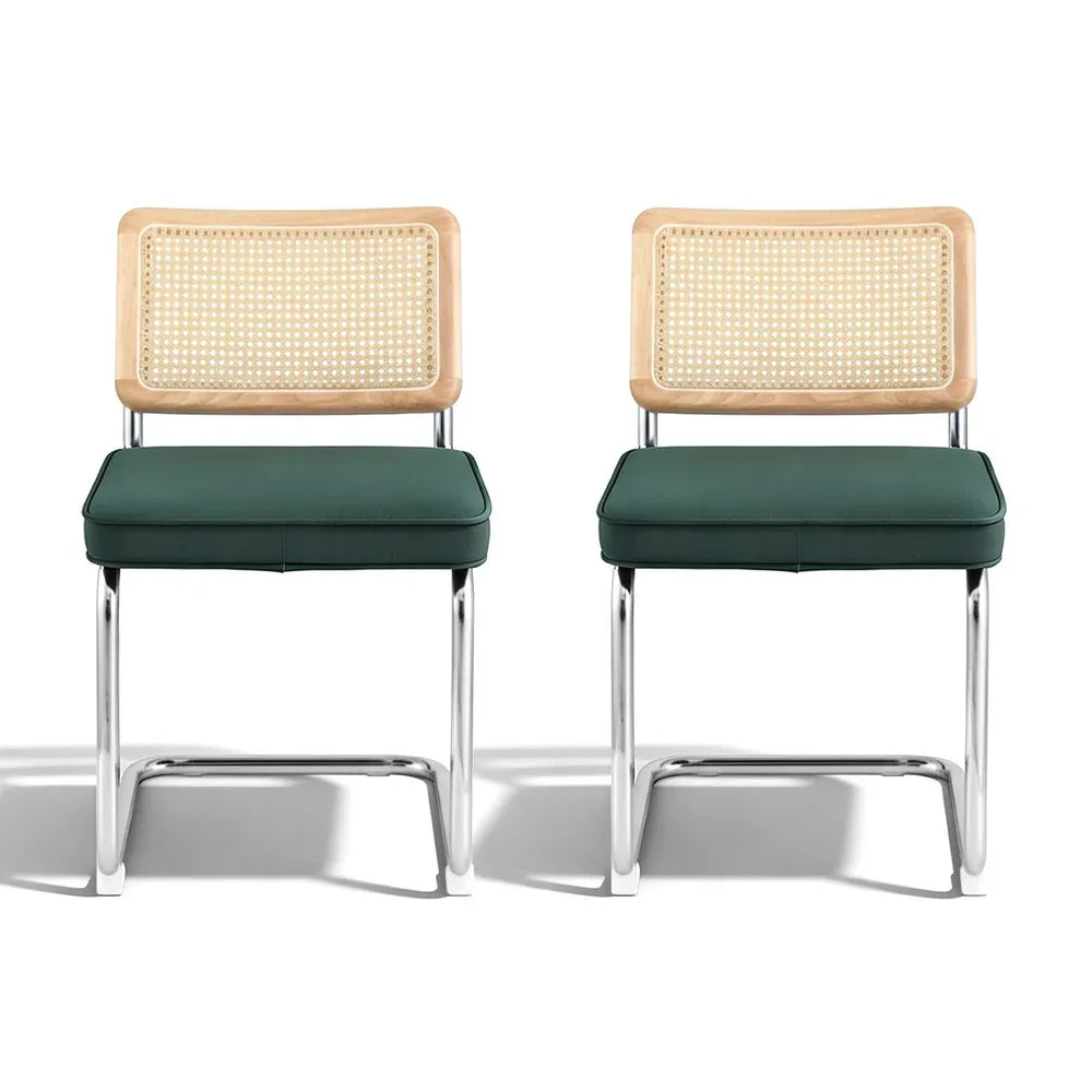 Artiss Dining Chairs Set of 2 Velvet Rattan Cantilever Green - Mekamart Australia