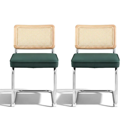 Artiss Dining Chairs Set of 2 Velvet Rattan Cantilever Green - Mekamart Australia