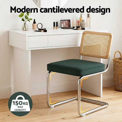 Artiss Dining Chairs Set of 2 Velvet Rattan Cantilever Green - Mekamart Australia