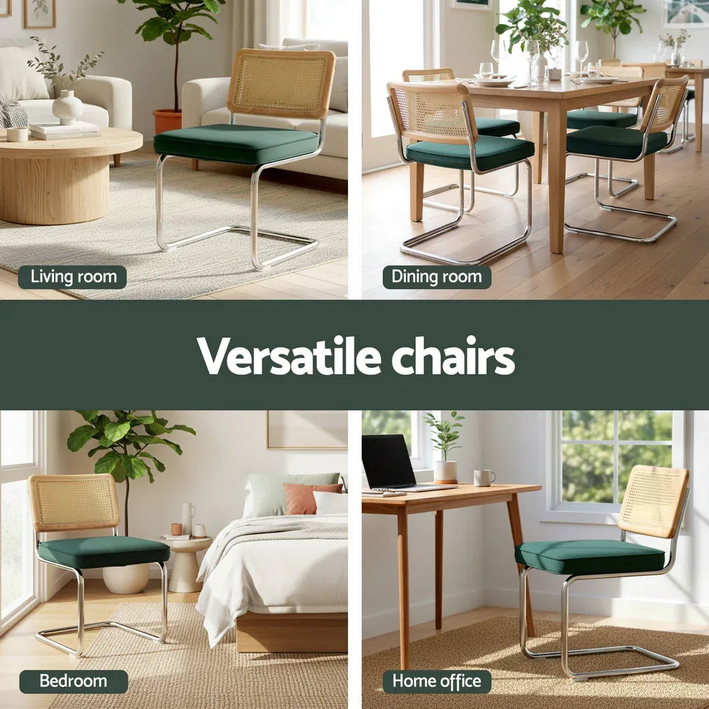 Artiss Dining Chairs Set of 2 Velvet Rattan Cantilever Green - Mekamart Australia