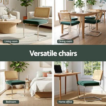 Artiss Dining Chairs Set of 2 Velvet Rattan Cantilever Green - Mekamart Australia