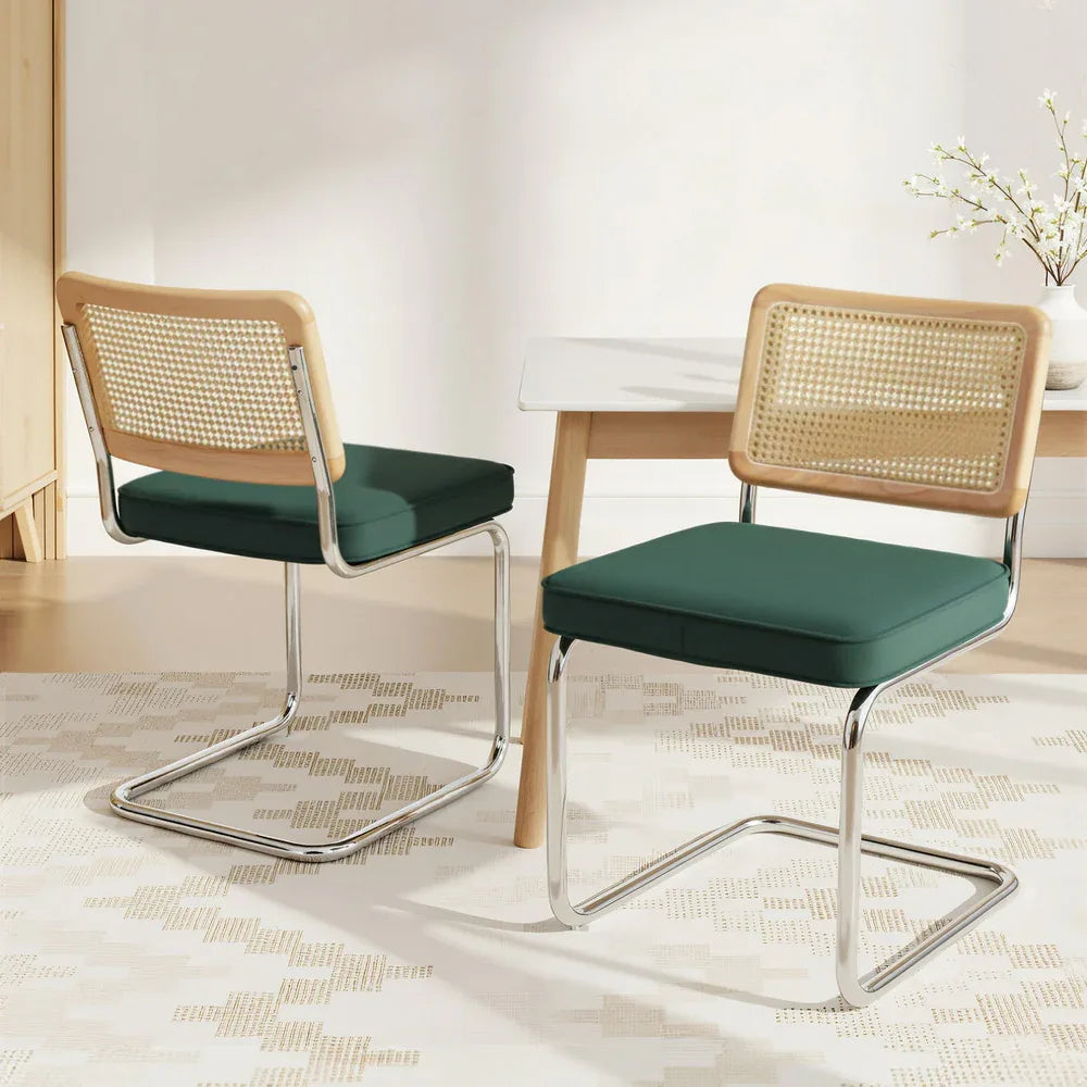 Artiss Dining Chairs Set of 2 Velvet Rattan Cantilever Green - Mekamart Australia