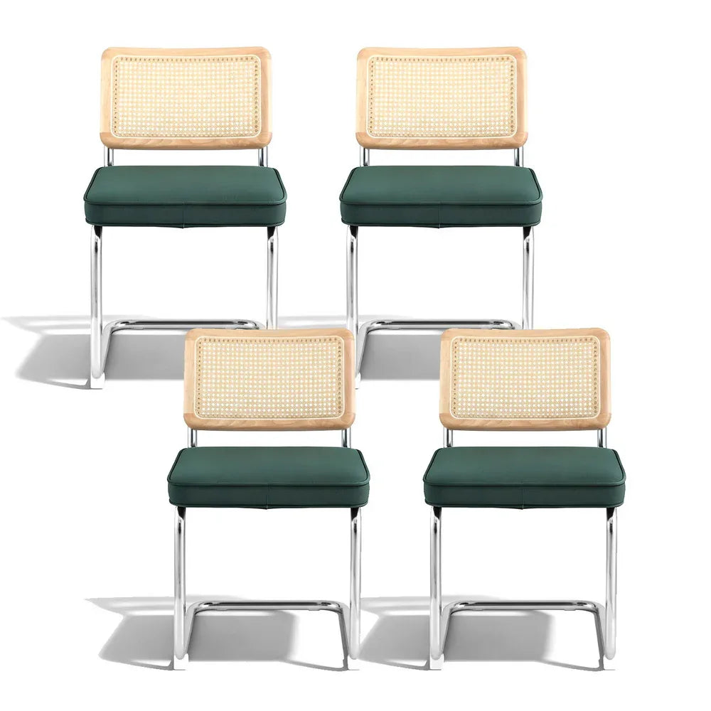 Artiss Dining Chairs Set of 4 Velvet Rattan Cantilever Green - Mekamart Australia