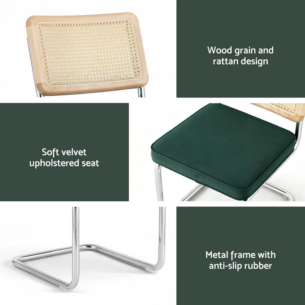 Artiss Dining Chairs Set of 4 Velvet Rattan Cantilever Green - Mekamart Australia