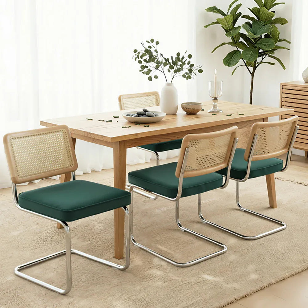 Artiss Dining Chairs Set of 4 Velvet Rattan Cantilever Green - Mekamart Australia