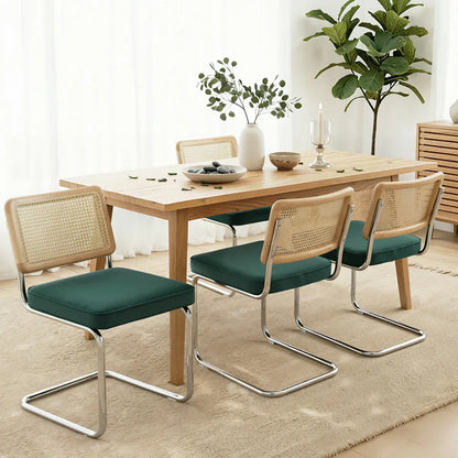Artiss Dining Chairs Set of 4 Velvet Rattan Cantilever Green - Mekamart Australia